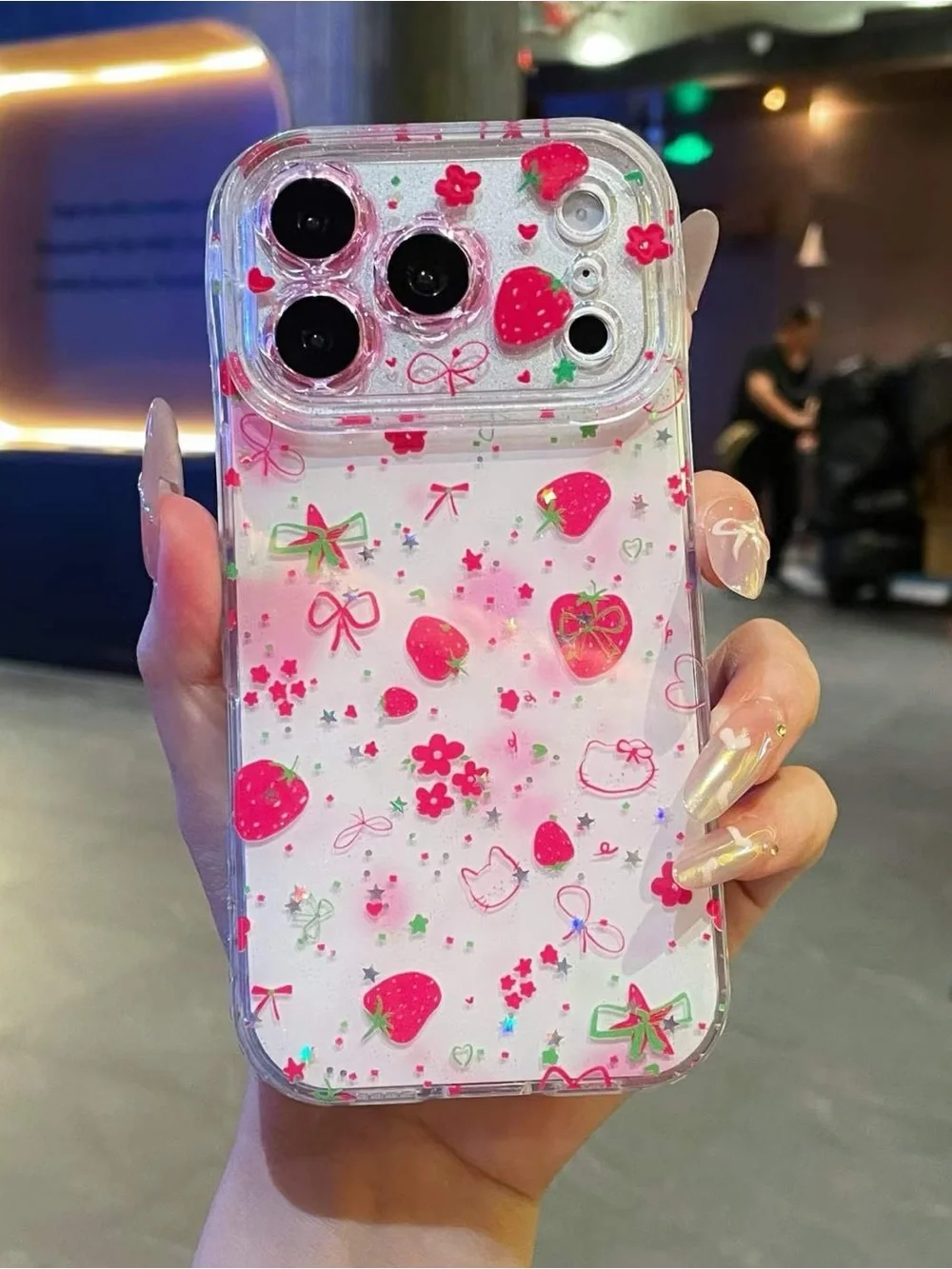 Clear Pink Strawberry Pattern Phone Case